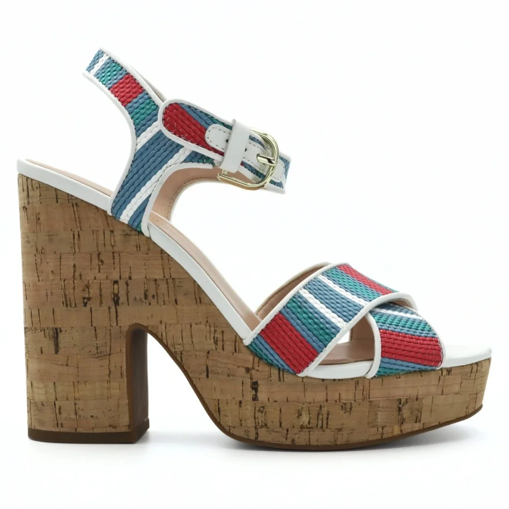 Kate Spade New York Grace Raffia Platform‎ Wedge Sandals Striped Women’s 8B